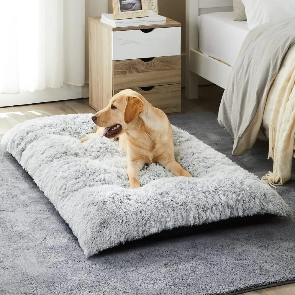 Dog Beds for Large Dogs, Plush Crate Fluffy Cozy Kennel Pad, Washable Anti-Slip